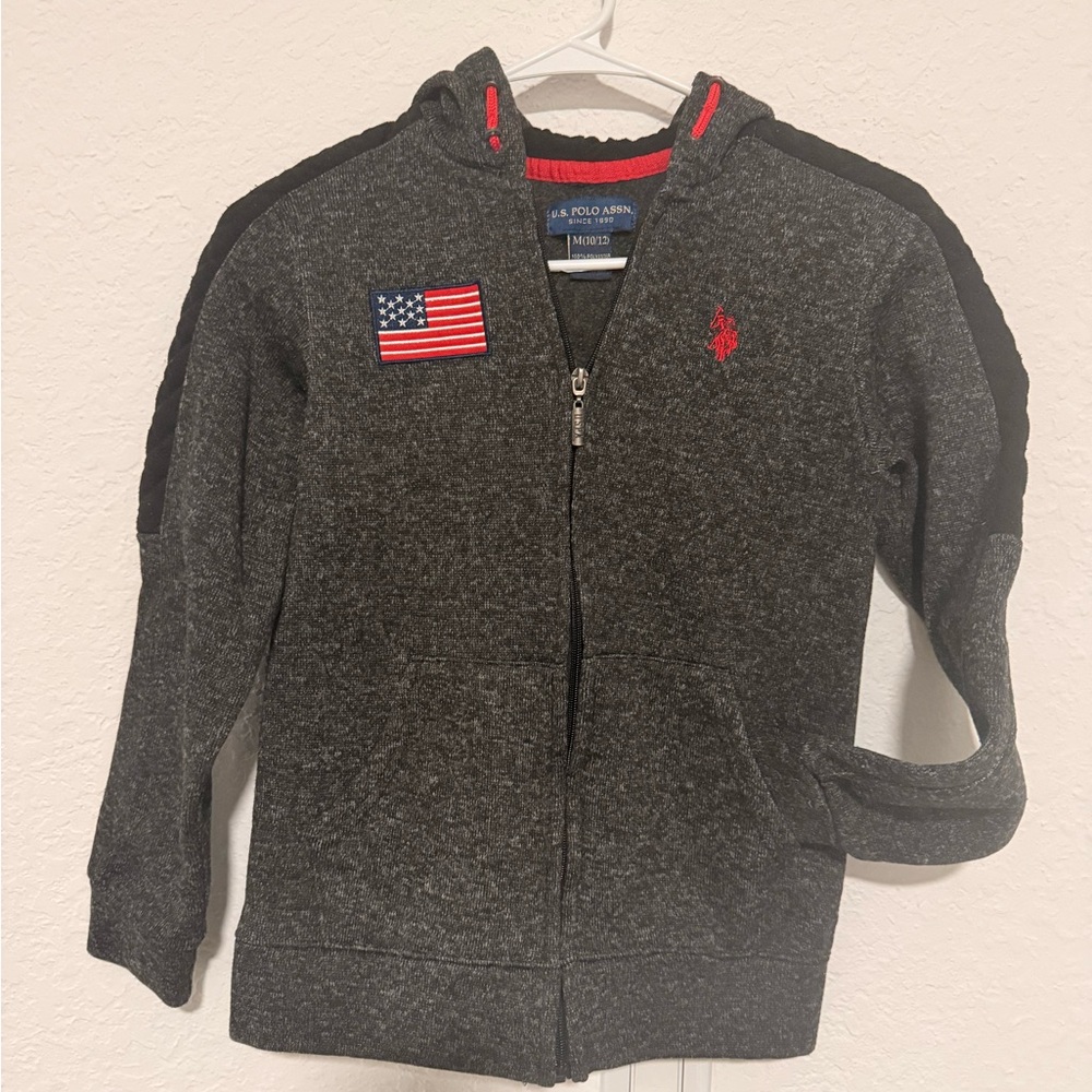 U.S. Polo Assn. Kids Charcoal Hoodie with Flag Patch